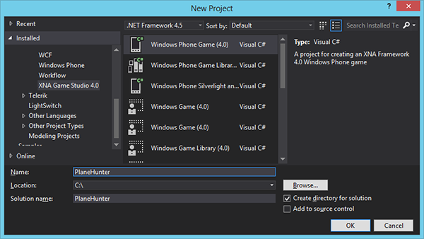 Windows Phone : XNA Game Project Template