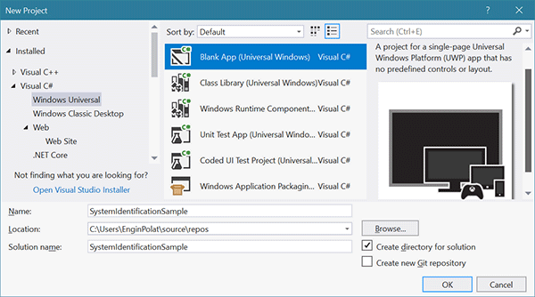 UWP projesi oluşturma